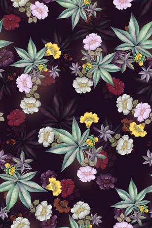 黑底花卉印花花型图片