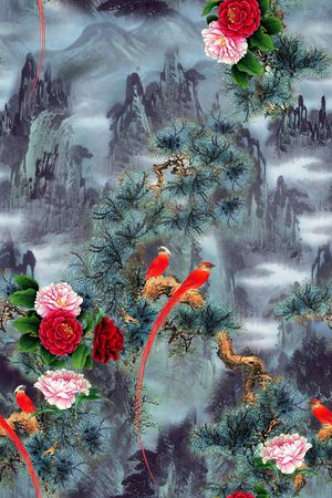 花鸟印花花型图片