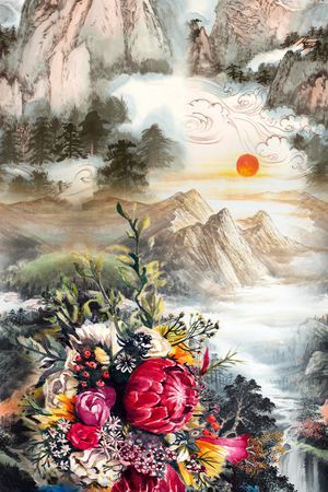 旗袍香云纱印花花型图片
