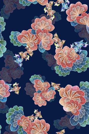 中老年秋冬花纹印花花型图片
