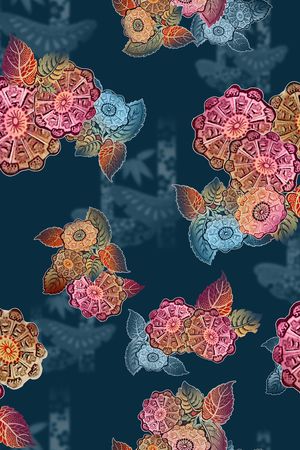 中老年秋冬花纹印花花型图片