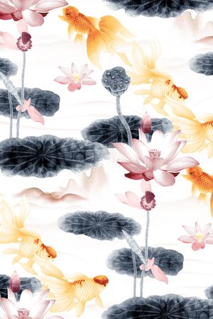 荷花印花花型图片