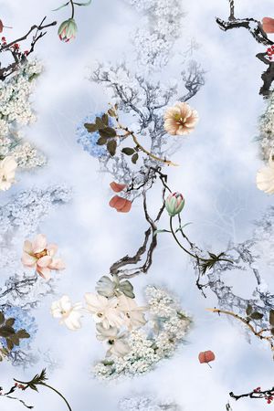 朦胧花卉印花花型图片