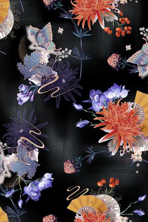 中国风香云纱印花花型图片
