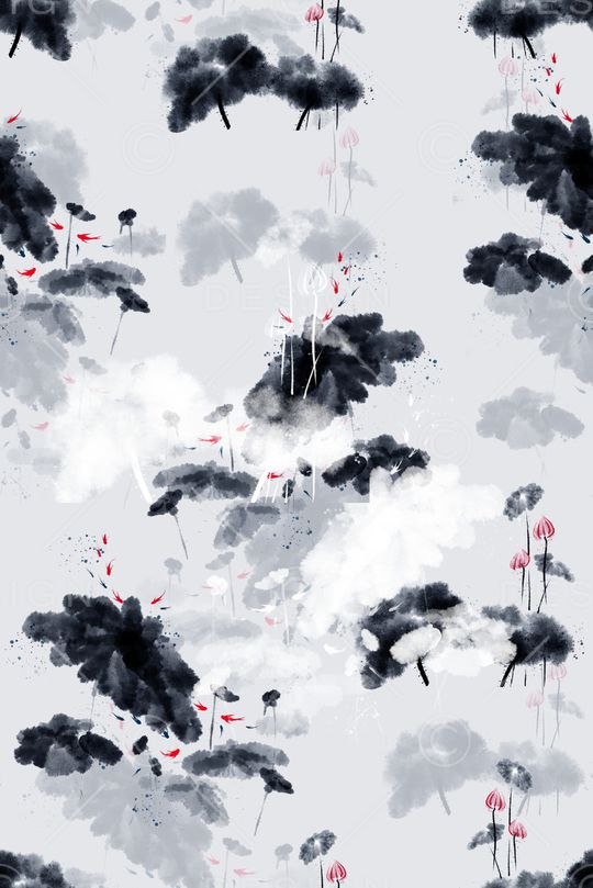 水墨风印花花型图片