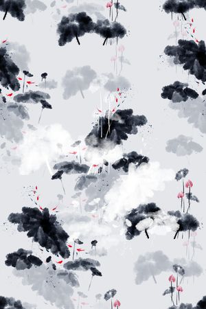 水墨风印花花型图片
