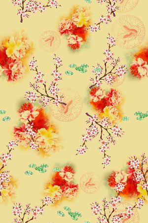 中国风旗袍香云纱印花花型图片