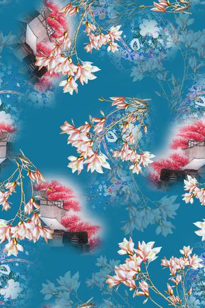 中国风旗袍香云纱印花花型图片