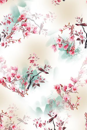 中国风旗袍香云纱印花花型图片