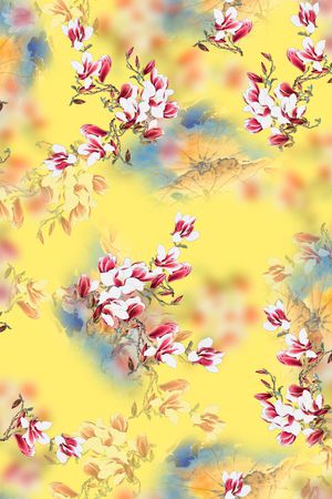中国风旗袍香云纱印花花型图片