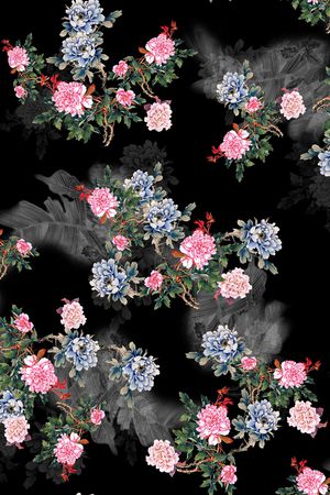 中国风旗袍香云纱印花花型图片