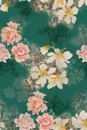 中国风旗袍香云纱印花花型图片
