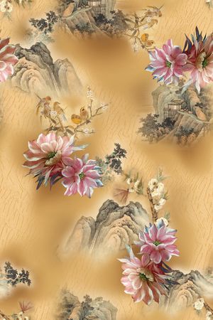 中国风旗袍香云纱印花花型图片