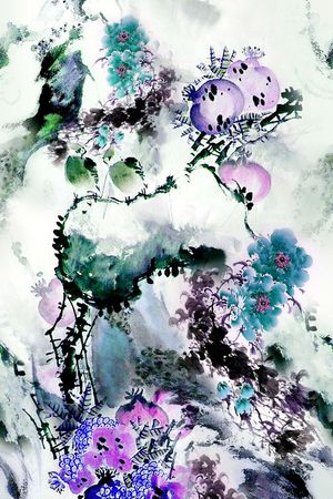 水墨画印花花型图片