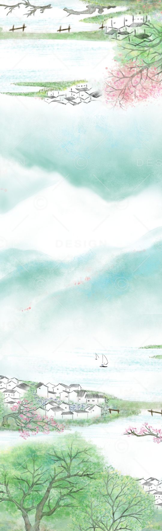水彩晕染印花花型图片