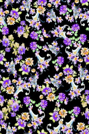 黑底花卉印花花型图片