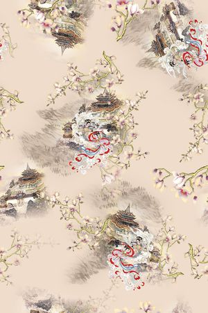 旗袍香云纱印花花型图片