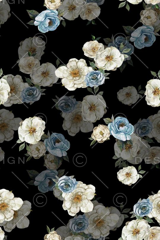 黑底花卉印花花型图片