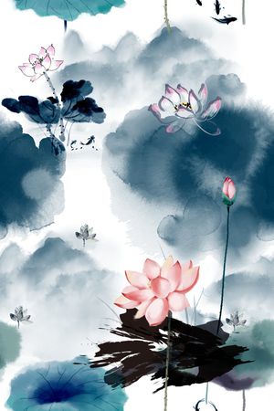 水墨风印花花型图片