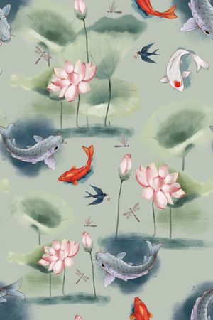 荷花印花花型图片
