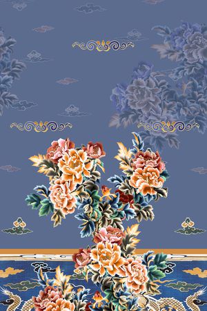 中国风定位花印花花型图片