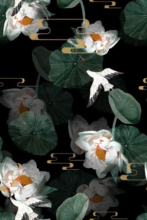 荷花印花花型图片