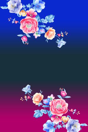 手绘大花印花花型图片
