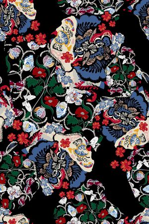 黑底花卉印花花型图片