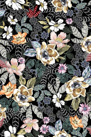 手绘花卉印花花型图片