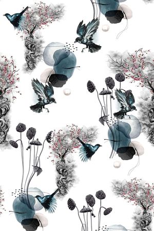 花鸟印花花型图片