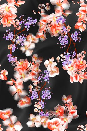 黑底花卉印花花型图片