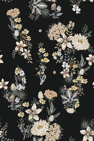 黑底花卉印花花型图片