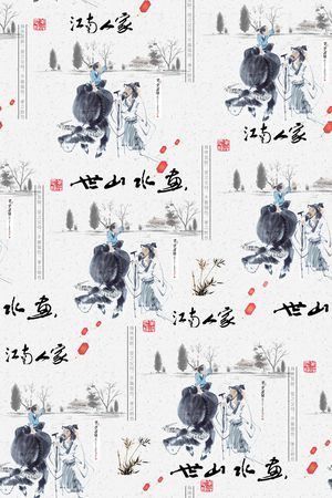 水墨风印花花型图片