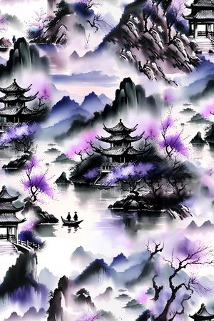 水墨风印花花型图片