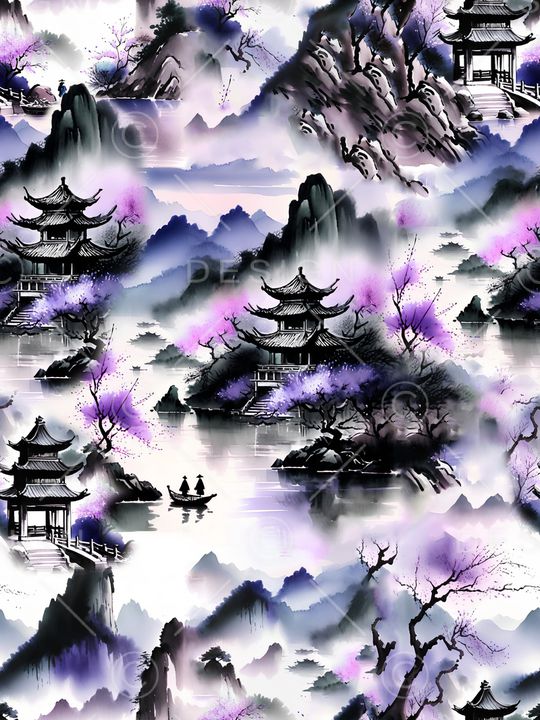 水墨风印花花型图片