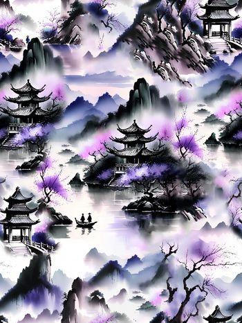 水墨风印花花型图片