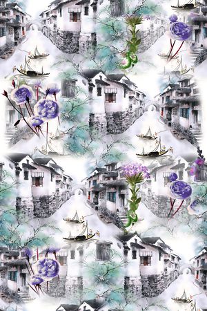 水墨风印花花型图片
