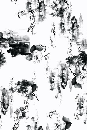 山水画印花花型图片