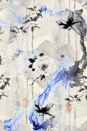 水墨风印花花型图片