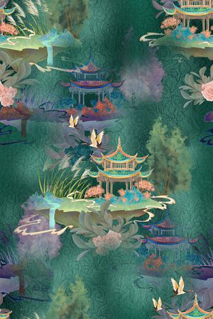 风景景观印花花型图片