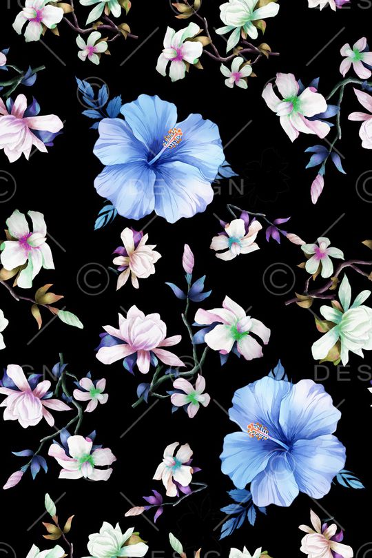 黑底花卉印花花型图片
