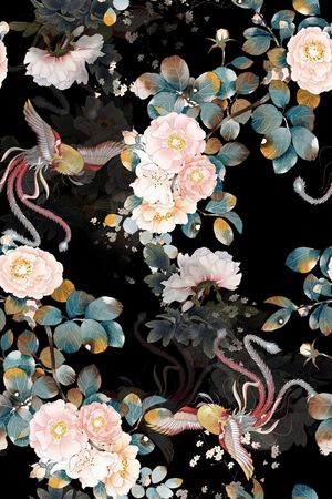黑底花卉印花花型图片