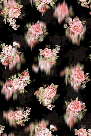 黑底花卉印花花型图片