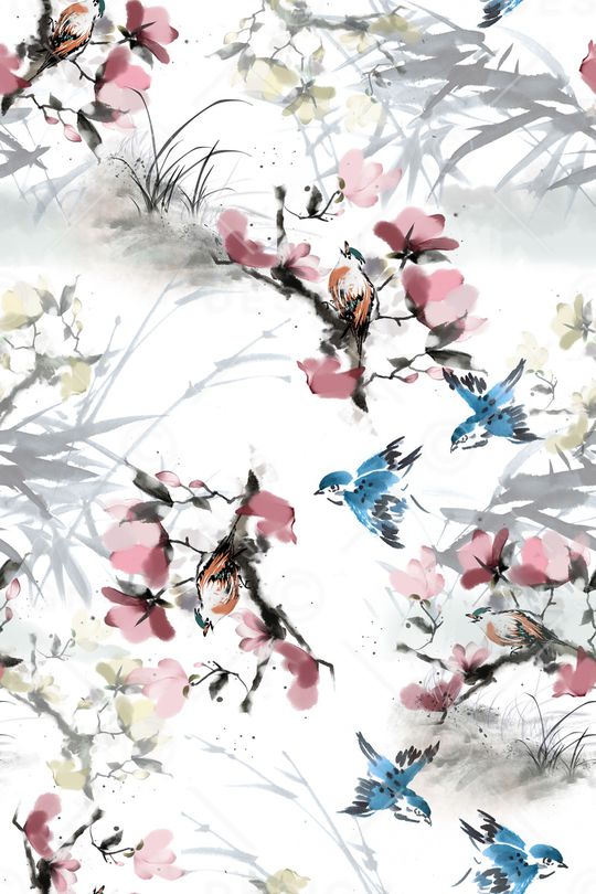 水墨风印花花型图片