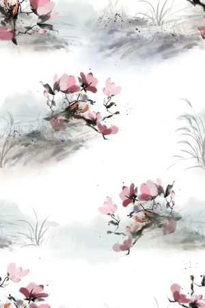 水墨风印花花型图片