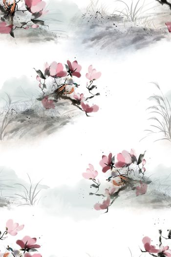 水墨风印花花型图片