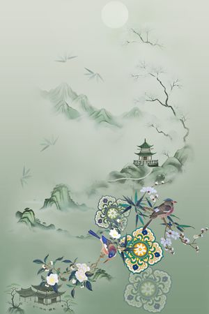 水墨风印花花型图片