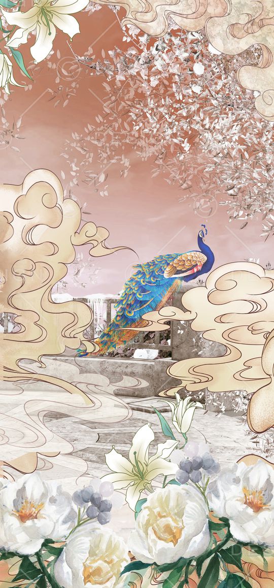 孔雀印花花型图片