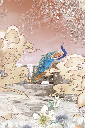 孔雀印花花型图片
