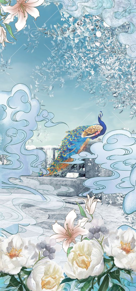 孔雀印花花型图片